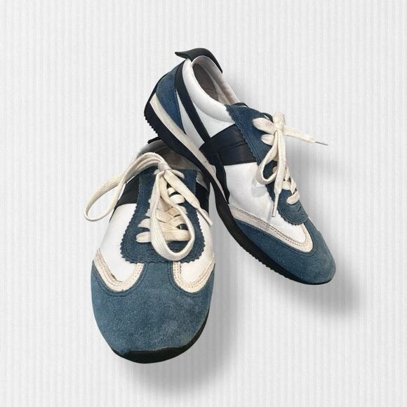 Tory Burch Hank Sneakers Nylon/Suede‎ White/Blue Size 9.5M - Picture 1 of 10